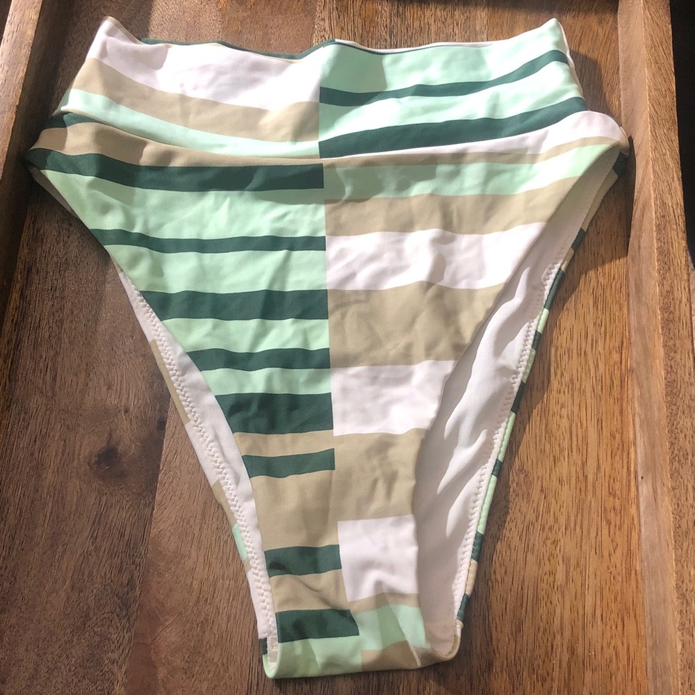 Aerie Green and White Striped Bikini Bottom